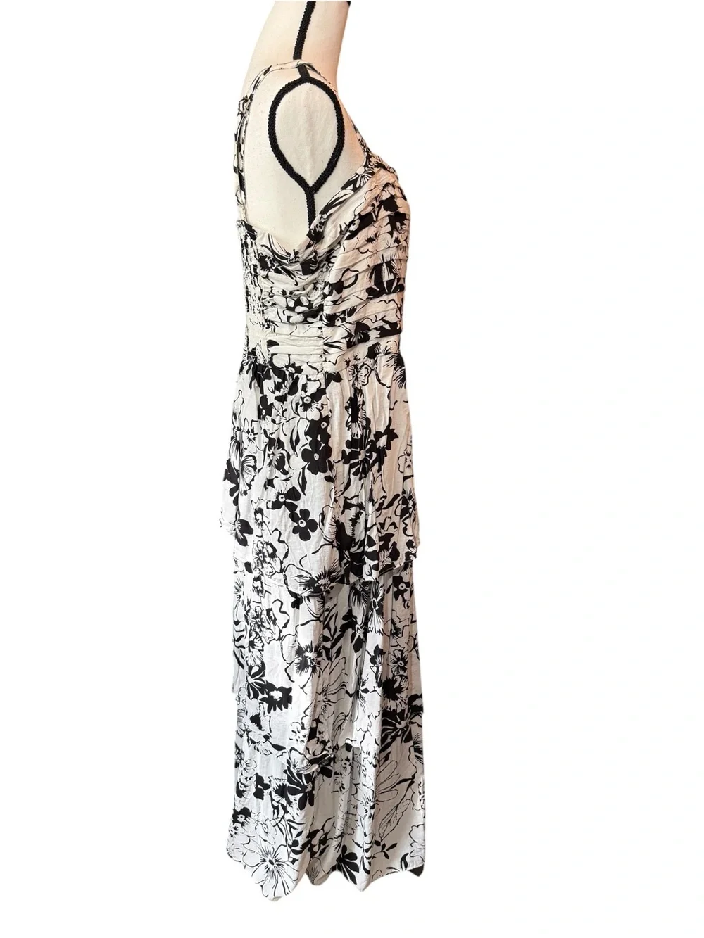 Abercrombie & Fitch Black and White Floral Tiered Maxi Dress, size XL